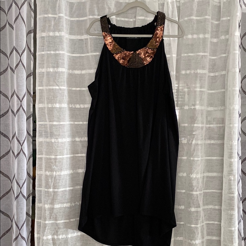 Elegant Black High Low Dress with Sequin Detail Size 3X